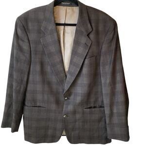 Lorenzo Latini Vintage Blazer Mens 42R Classic Wool Plaid Plaid 2Btn Ventless